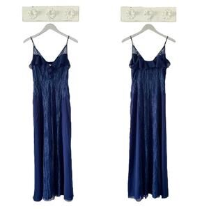Foxiedox Navy Blue Lace Ruffle Maxi Slip Dress NEW